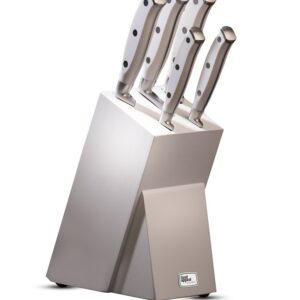 בלוק סכינים 6 חלקים הכולל 5 סכינים ידית לבנה + מעמד עץ לבן CLASSIC