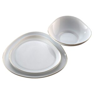 סט אוכל 18 חל' זכוכית אנטי צ'יפ אופל לבן שוליים זהב GOLD TRIO