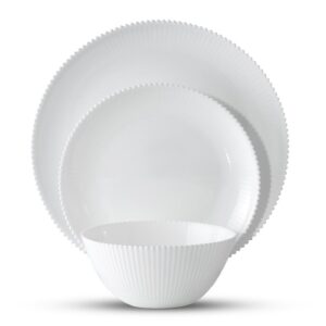 סט אוכל 18 חלק זכוכית אנטי צ'יפ אופל לבן מרוקע STRIPES