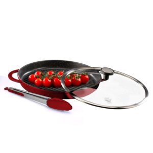 פלטת גריל עגולה עם מכסה זכוכית 30 ס"מ + מלקחיים BLACK MARBLE