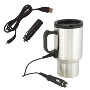 כוס תרמית נירוסטה עם חיבור למצת+USB תכולה 480 מל