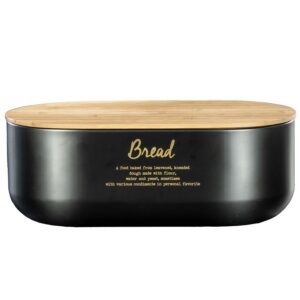 כלי לאחסון לחם 12.3*19*35ס"מ COZY HOME מפח שחור עם מכסה במבוק